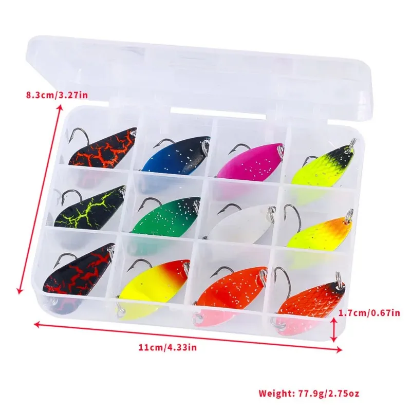 Random Color 12pcs /set Jig Sequins Road Runner Bait Set Single Hook Spoon Stripes Warbler Fake Bait Spoon Sequins Fishing Lures