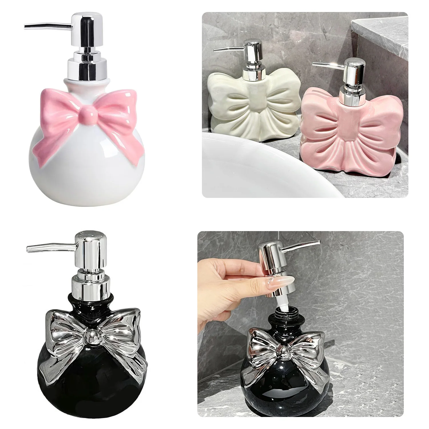 

Cute bow shaped soap dispenser bathroom, shower hand sanitizer, ceramic soap dispenser lotion/shampoo pump bottle