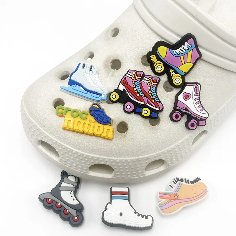 1Pcs Cartoon Skating Shoes PVC Shoe Charms Sandals Accessories Shoes Upper Pins Decoration Fit Clogs Buckle Kids Party Gift