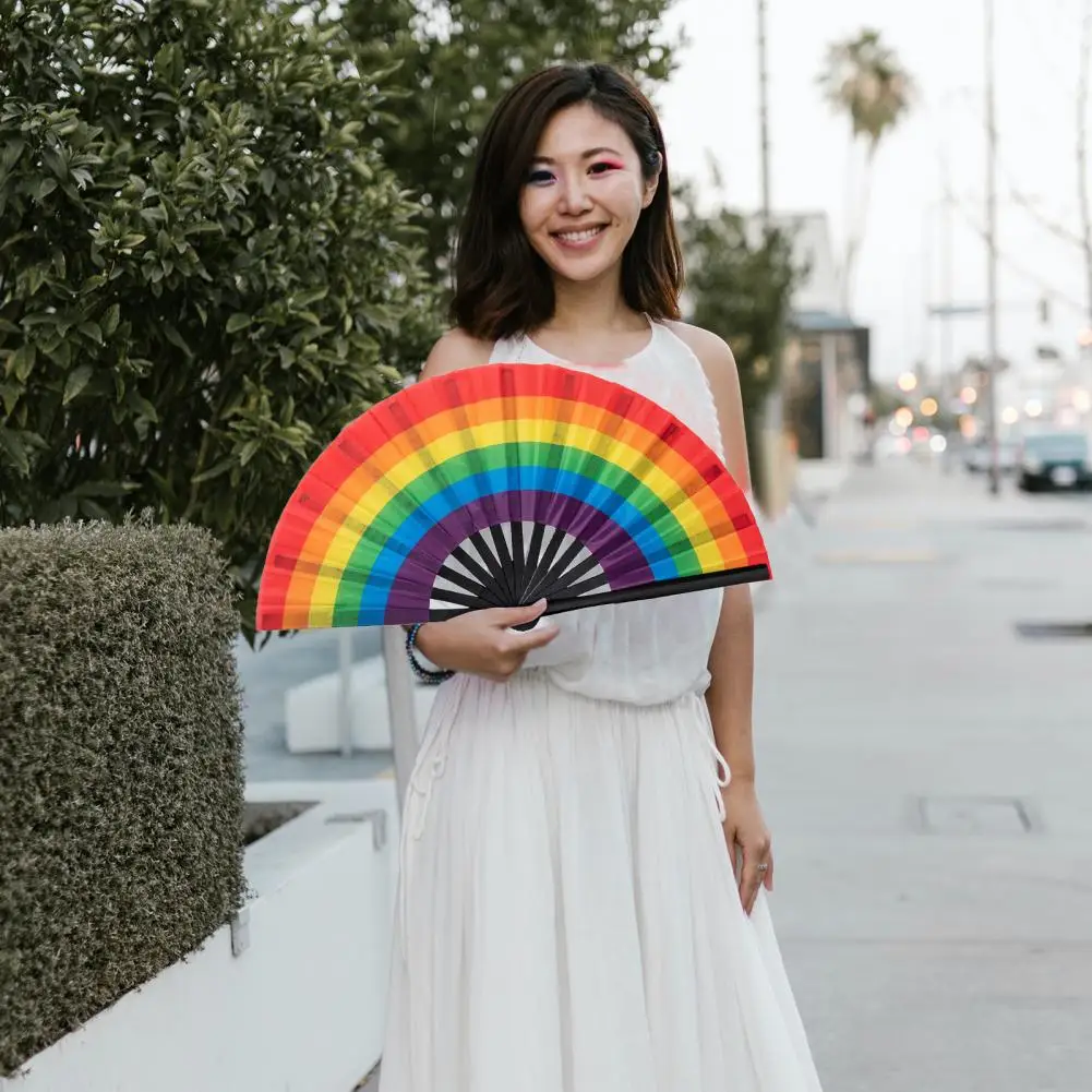 Rainbow Folding Fan Wave Hand Fan Colorful Lgbt Rainbow Fans for Festivals Events Set of 2 Folding Hand Fans for Dance for Women