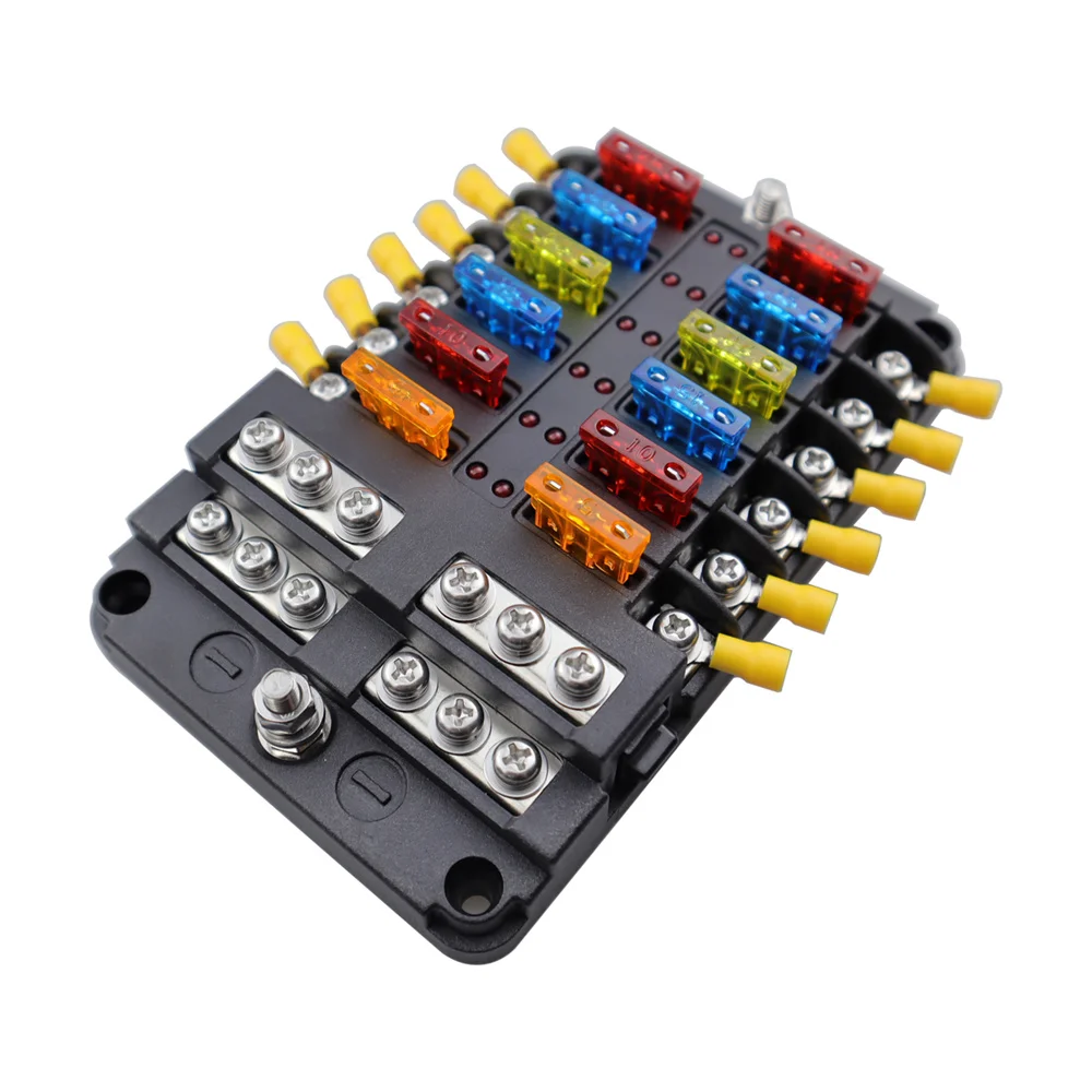12 Road Auto Fuse Blade Fuse Kit Insert Screw Wiring Model Positive and Negative with Light RV Bus Accessories