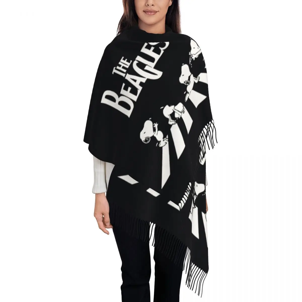 

Custom Cartoon Snoopy Tassel Scarf Women Soft Shawl Wrap Female Winter Fall Scarves