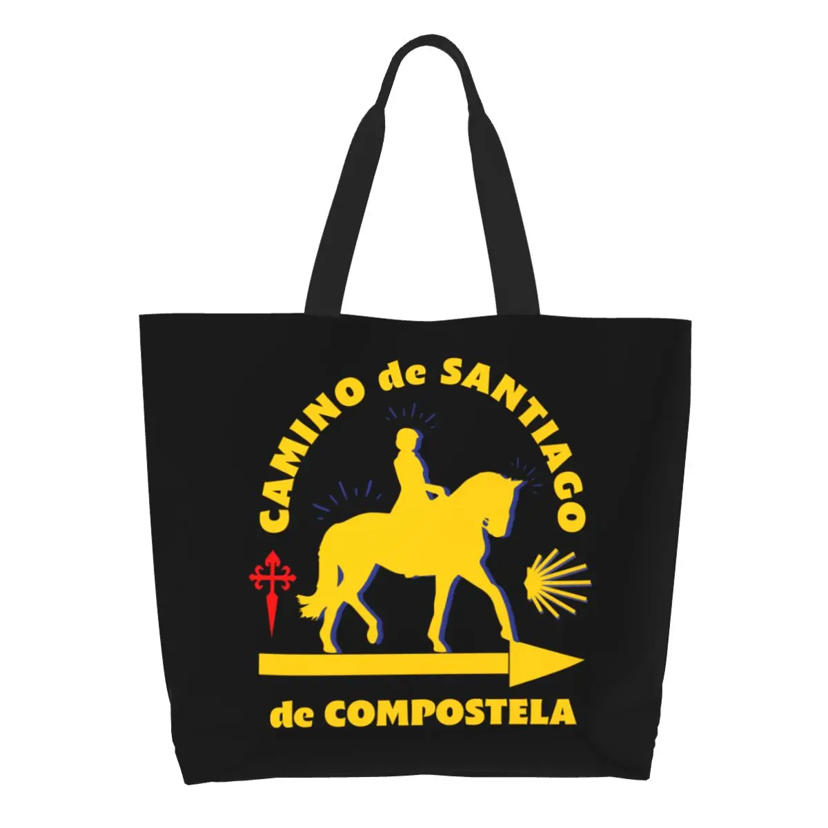 Recycling Horseback Camino De Santiago De Compostela Shopping Bag Women Canvas Shoulder Tote Bag Durable Grocery Shopper Bags