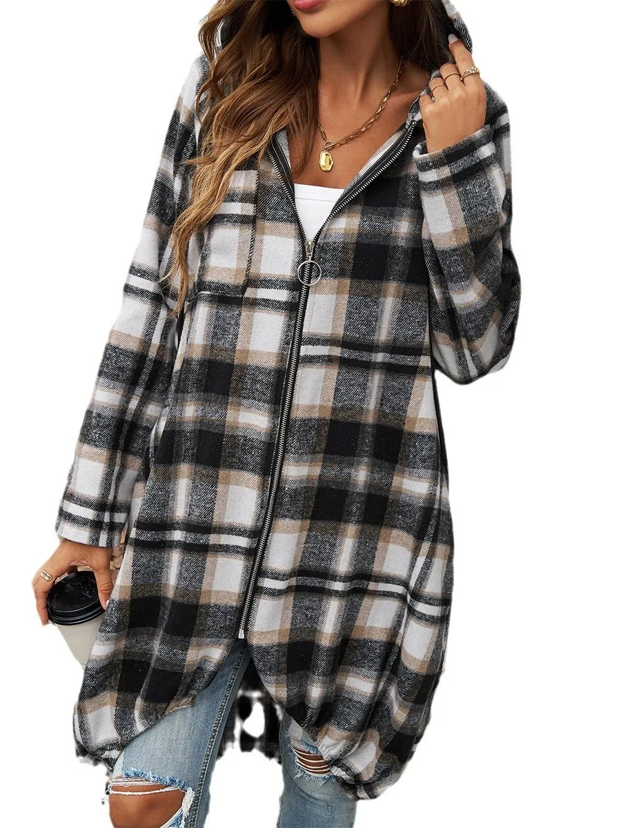 Damen Loose Color Blo Hooded Long Sve Jaet Casual Sle Oversized irt Women's Faion Autumn Collection China Made