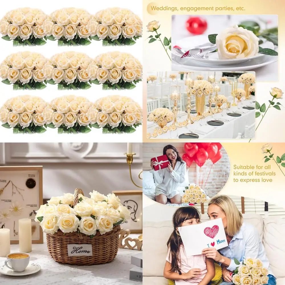 

Champagne Artificial Rose Bouquets, 100 Long Stem Silk Roses for Weddings, Parties, and Home Decor