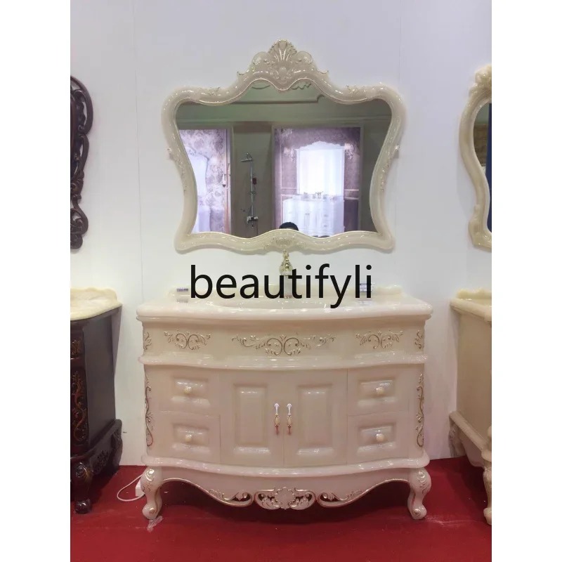 LXAll-jade European-style bathroom cabinet, bathroom combination, light luxury washing table, waterproof hand and face landingSS