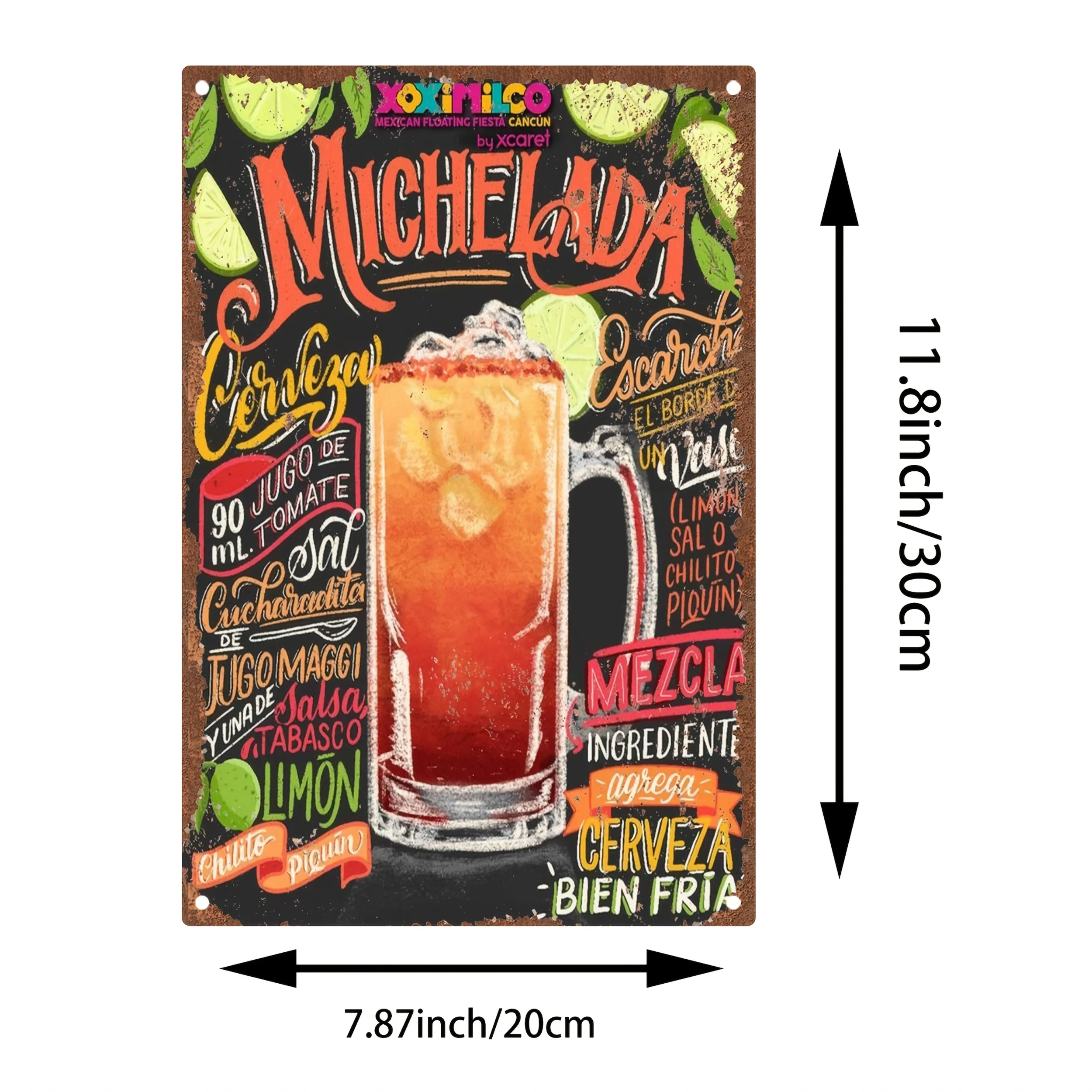 2D Flat - Mexican Beer Michelada Metal Sign | Weather-Resistant Wall Decor Pre-Drilled Holes,20x30cm,Reusable, Suitable for Home