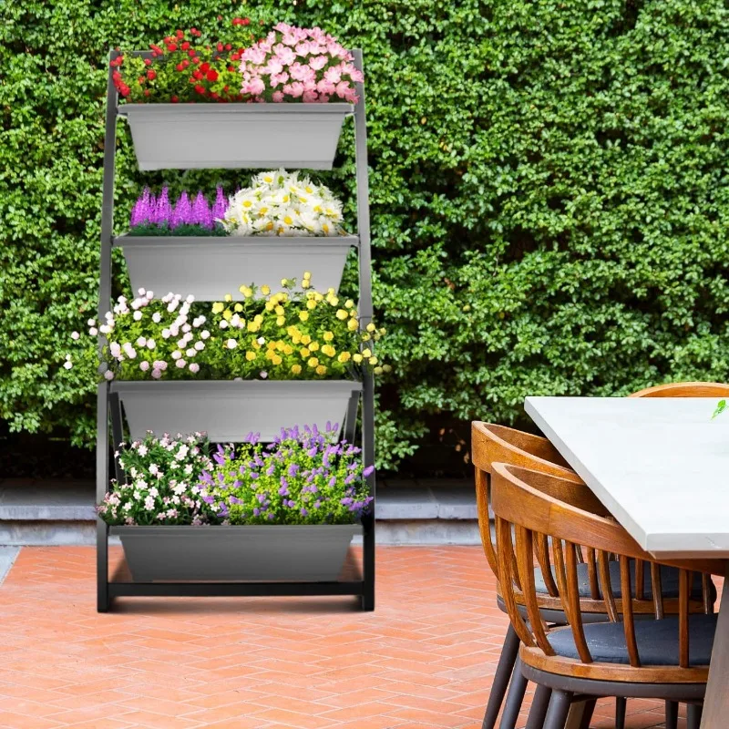 4-Ft Raised Garden Bed - Vertical Garden Freestanding Elevated Planters 4 Container Boxes