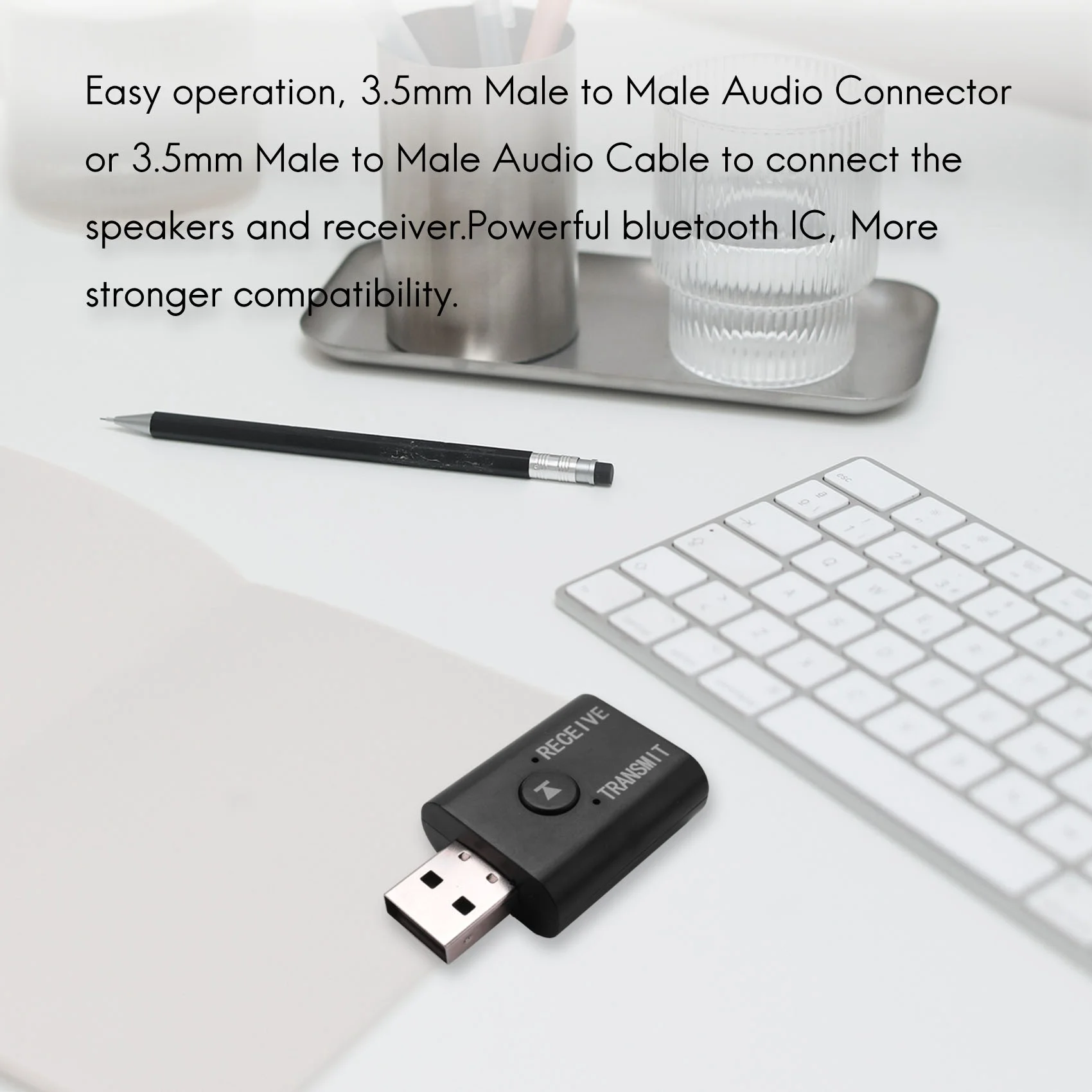 AS95-Mini Wireless Bluetooth Receiver Adapter 5.0 Audio Transmitter Stereo Dongle Aux USB 3.5 Mm For Laptop Tv Pc