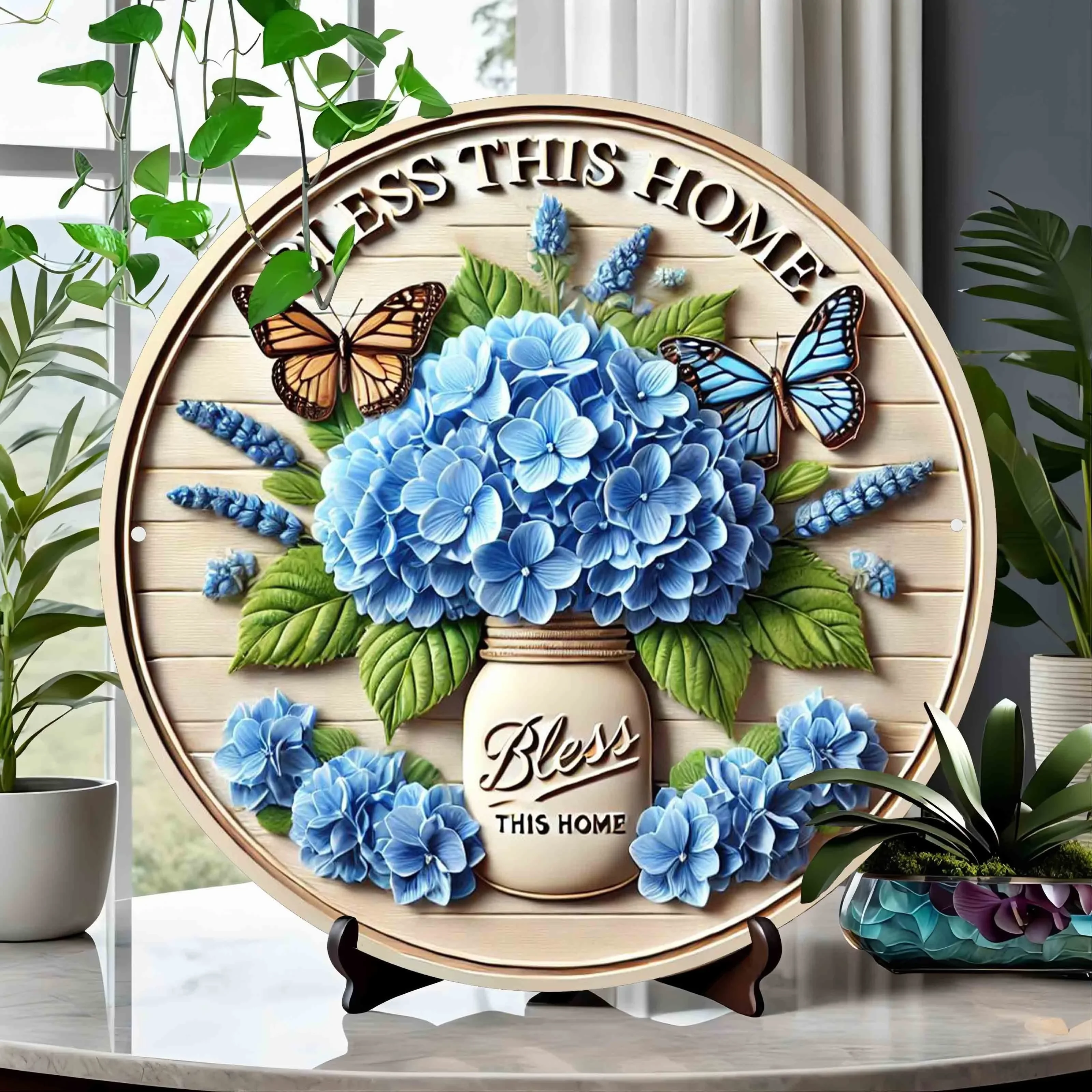 

Bless This Home Aluminum Round Sign - 2D Foil Engraving Art for Home Decor, Bedroom, Living Room, Cafe - Weatherproof