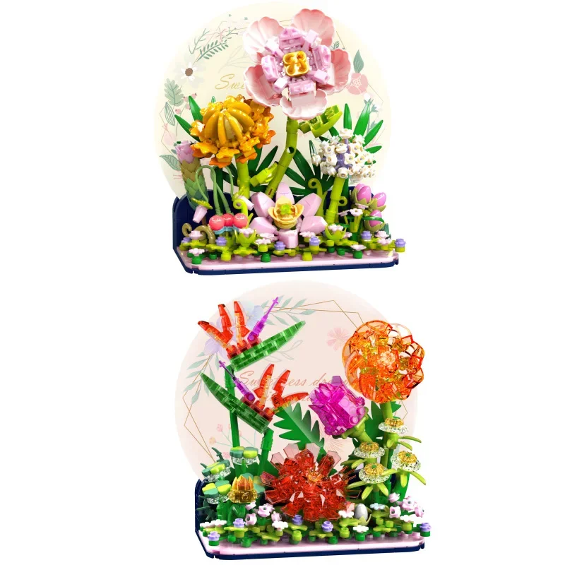 Zhe Gao bouwstenen bloem tafelblad decoratie model meisje samen stukken kinderen bouwstenen speelgoed cadeau