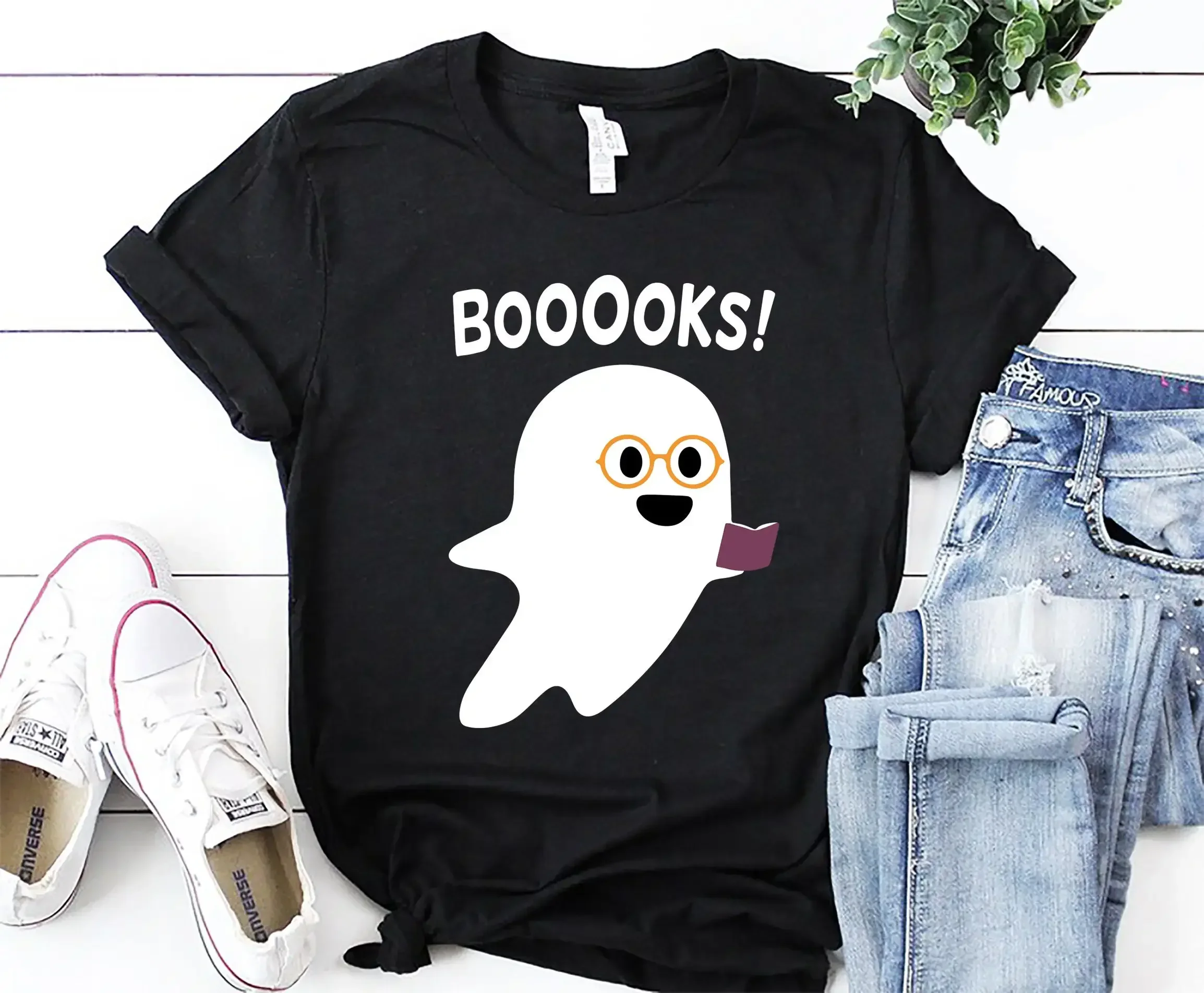 Ghost Books Booooks T Shirt Halloween Reading Librarian Bookworm Party Teacher