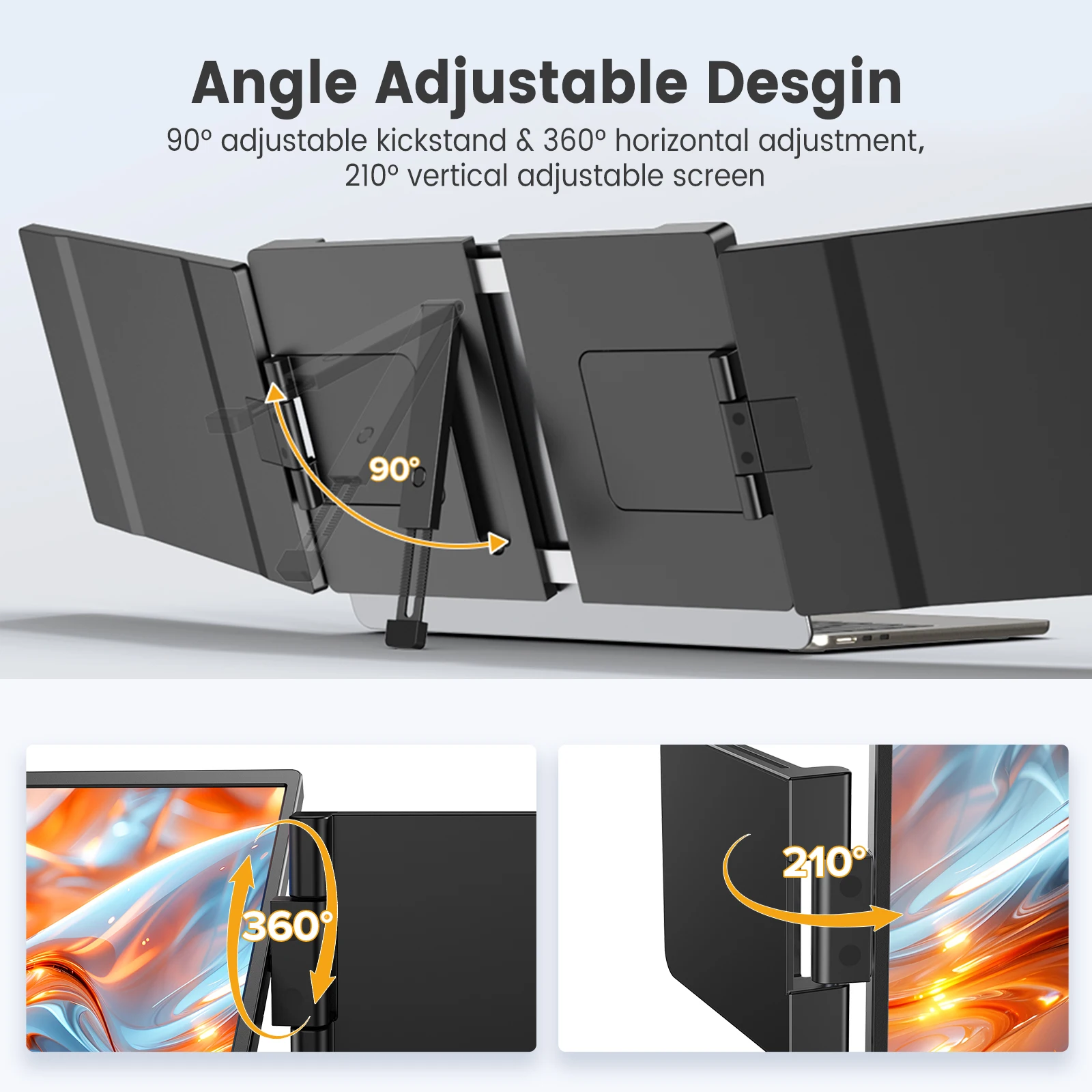 Cdisplay 14’’2K Dual Portable Monitor 1080P IPS Display Triple Laptop Screen Extender for Mac Windows Fit 13”-17.3” Laptops