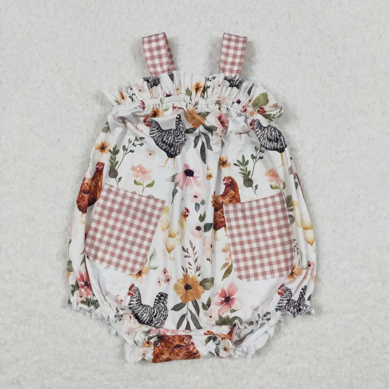 

SR1073 Baby Girls Summer Toddler Clothes Sleeveless Chicken Print Kids Boutique Romper