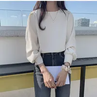 Loose Bubble Sve Chiffon irt Women's Sle Early Spring New Faion Korean Loose Fit Casual Mood Blue Color Pure Pattern - Image 2