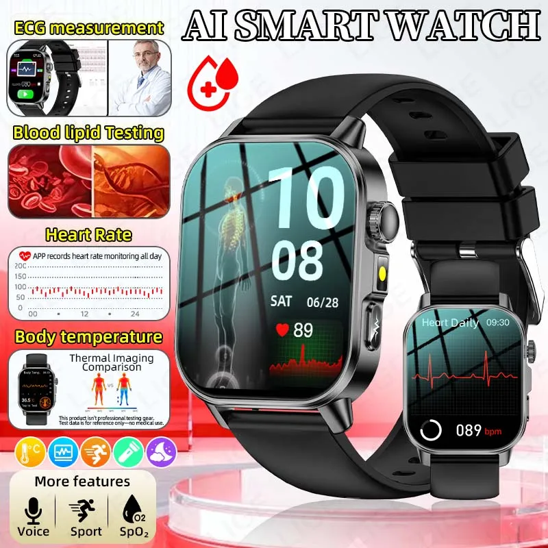 

Умные часы LIGE New ECG для мужчин и женщин с мониторингом сердечного ритма, уровня кислорода в крови, мочевой кислоты, водонепроницаемые по стандарту IP68, с батареей 450 мАч.