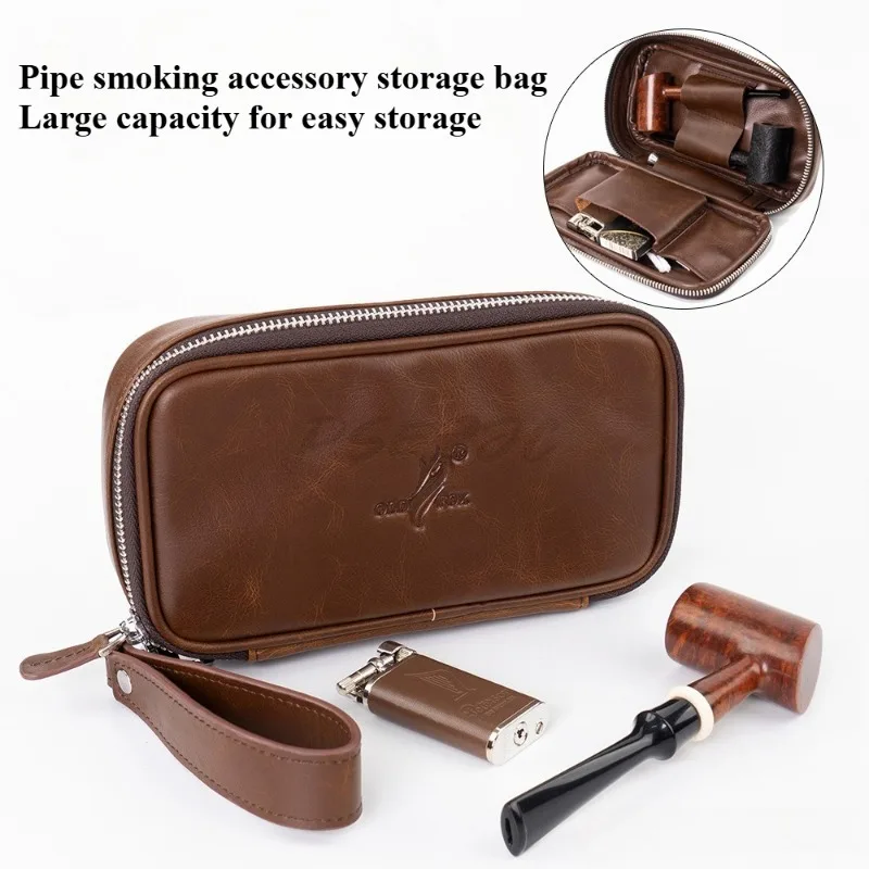 Brown Pipe Bag Portable Genuine Leather Retro Pipe Accessories Smoking Appliance Storage Bag