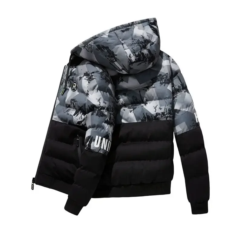 Jacket Winter Collar Cotton-padded Coat Type of Positive Negative Wear with Cotton-padded Parkas Contrast Color Men Outwear