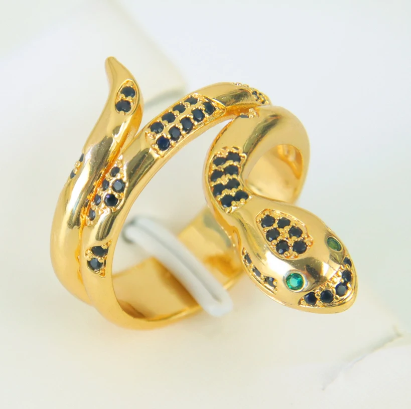 Hip-Hop Zirkonia Offene Schlangenringe 21k Vergoldet Arabische Mode CZ Tier-Ring Italienischer Damen Event Party Punk Schmuck Geschenke – Detail 9