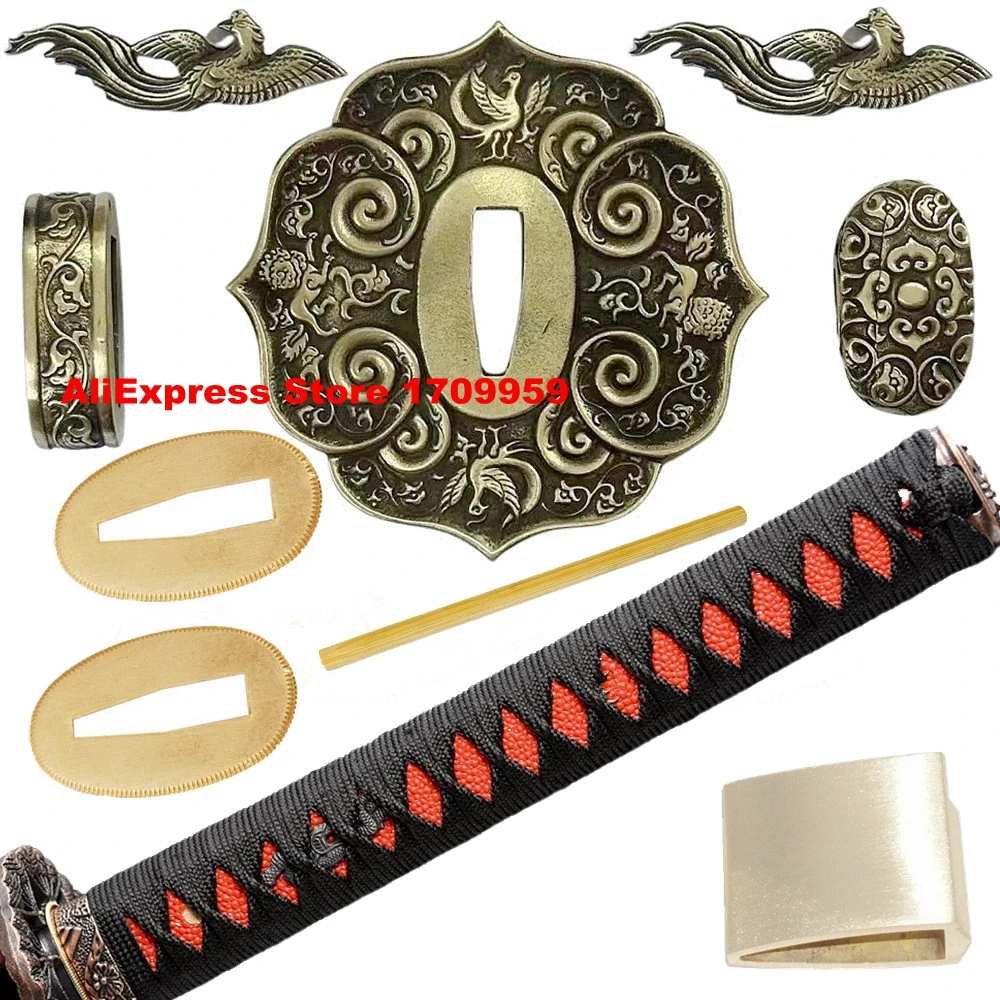 

Комплект Феникс Guard медная Цуба + Menuki + Fuchi + КАШИРА + Habaki + Seppa + ручка для японской Самурайской Катаны/детской фурнитуры