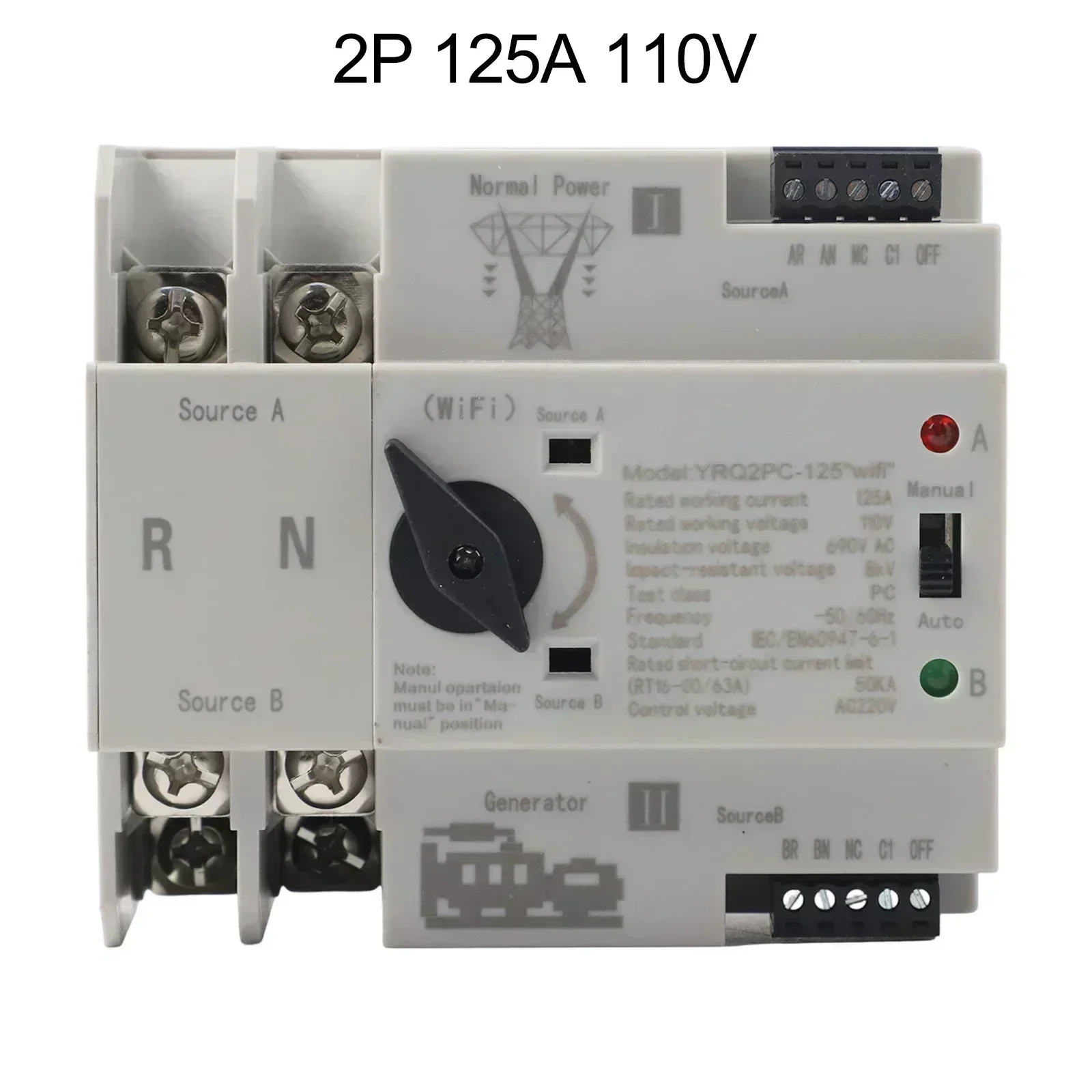 

WiFi Smart Dual Power for ATS Automatic Transfer Switch Timer Relay 125A AC 110V 220V 400V Suitable for Home Power Backup