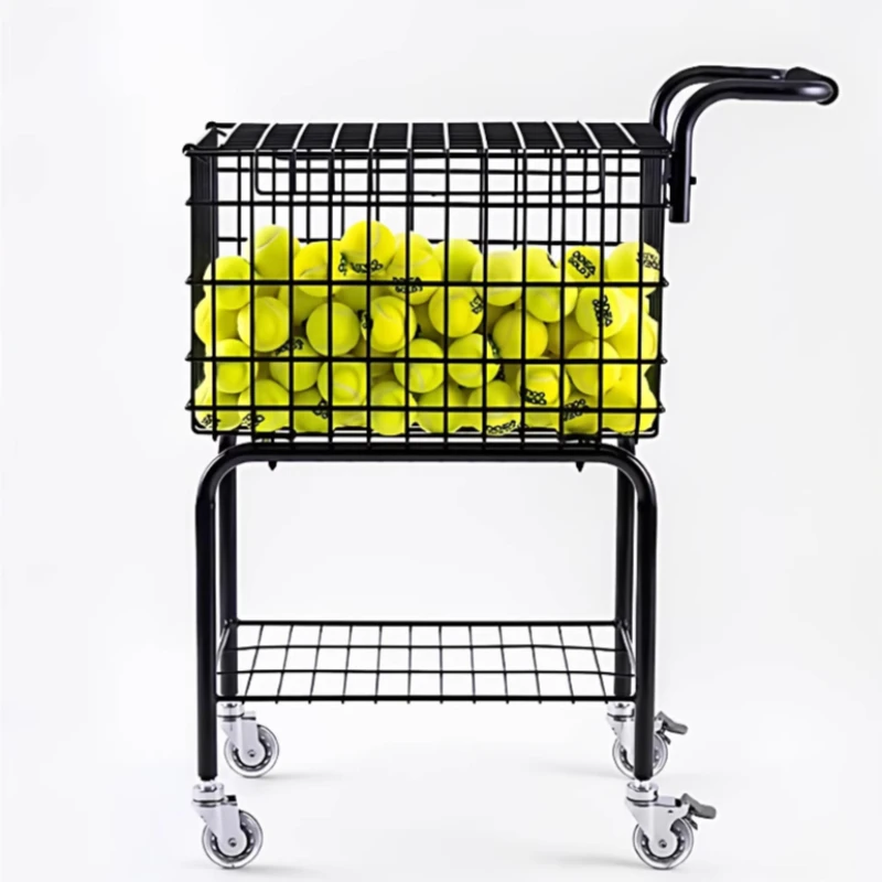 Large Capacity Tennis Coach Car Movable Tennis Picking Cart Multifunctional Ball Storage Basket Portable Sports Accessories