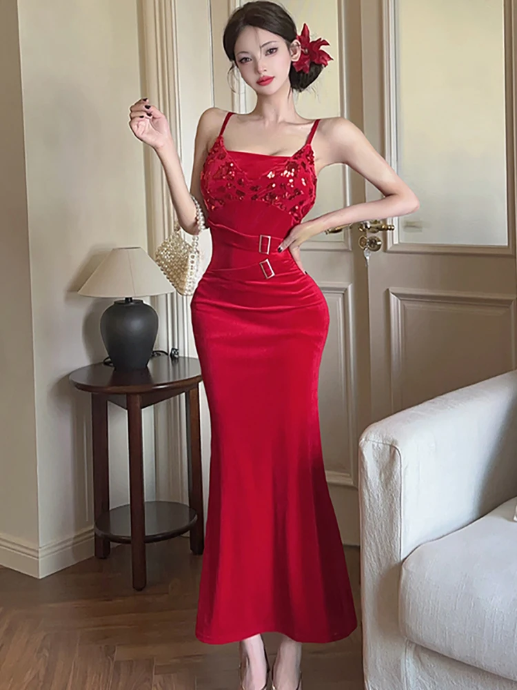 الصيف الأرجواني الساتان المرقعة الترتر مثير فستان بكتافة المرأة أنيقة فاخرة فستان طويل 2025 الكورية خمر Bodycon مساء فستان #6