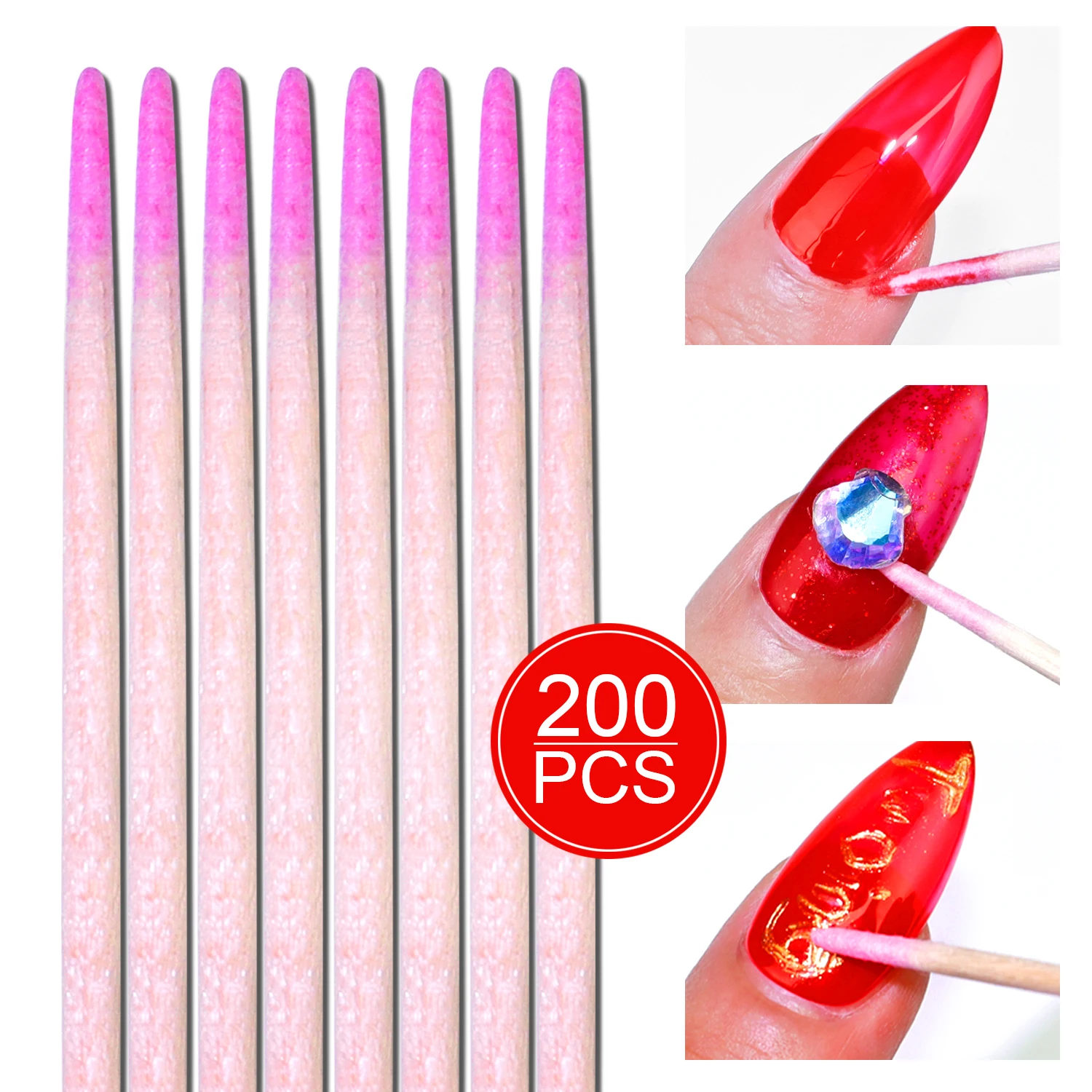 200本入り オーバーフロージェルクリーニングスティック – ポリッシュオーバーフロー除去、ネイルギャップクリーニング、正確な塗布のための両端マニキュアツール