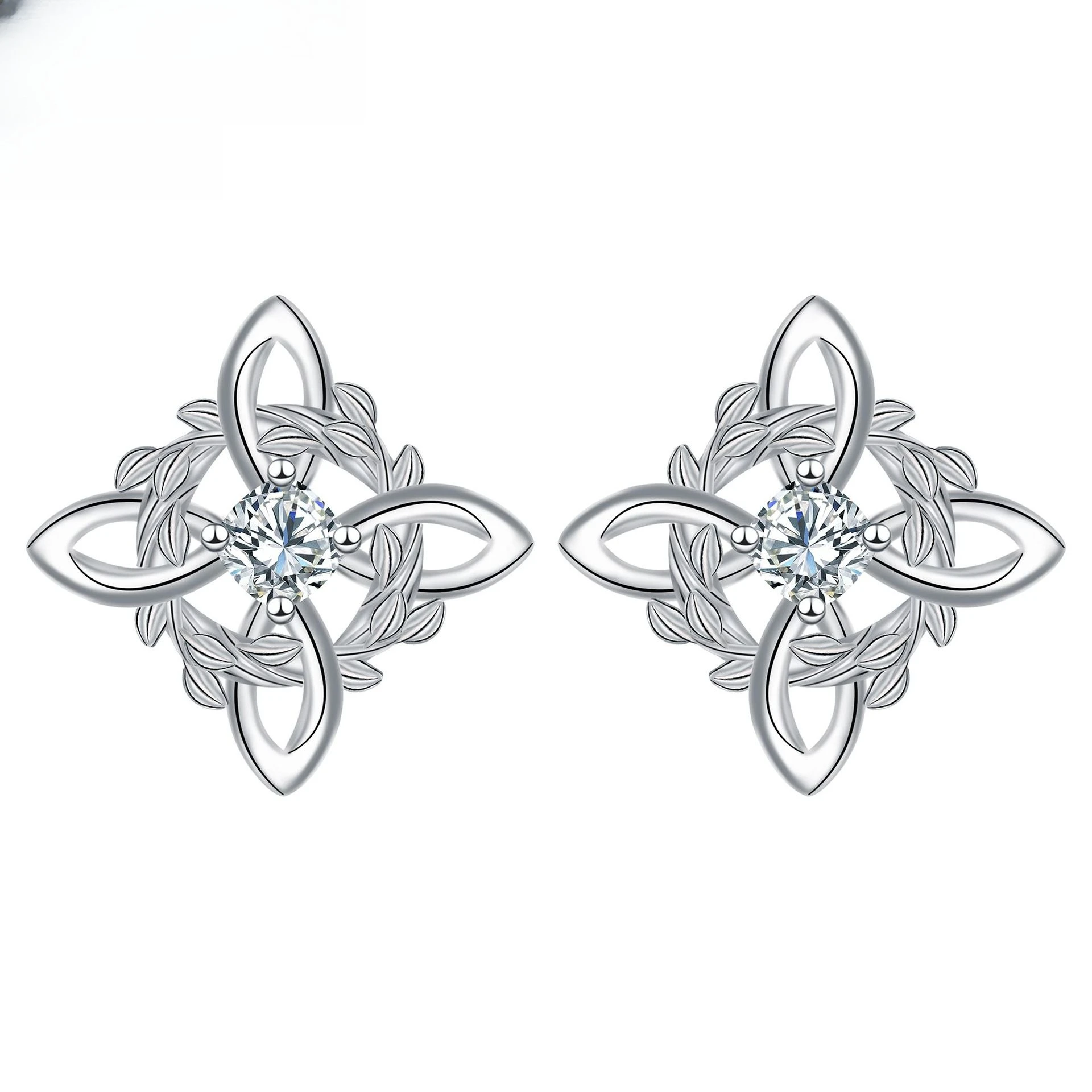 رائجة البيع فضة سلتيك عقدة ليف أقراط الزركون خمر الأزهار وأقراط للنساء هدية مجوهرات الأيرلندية الفريدة