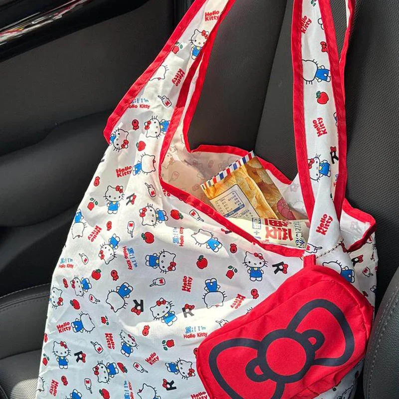 New Hello Kitty Portable Foldable Supermarket Shopping Bag Large Eco-friendly Bag Large Grocery Handbag Capacity Waterproof Tote - view 4