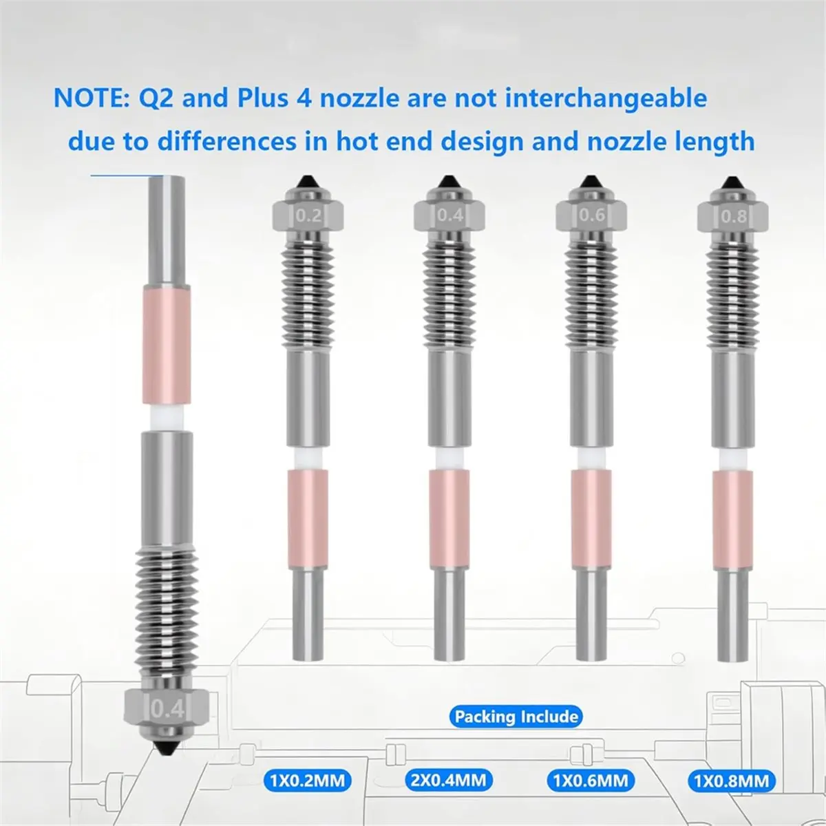 A85P 5PCS Bimetal Nozzle for QIDI Q2/Q2C,Quick-Swap Integrated Ceramic Throat Tube Hardened Steel Nozzle 0.2/0.4/0.6/0.8mm