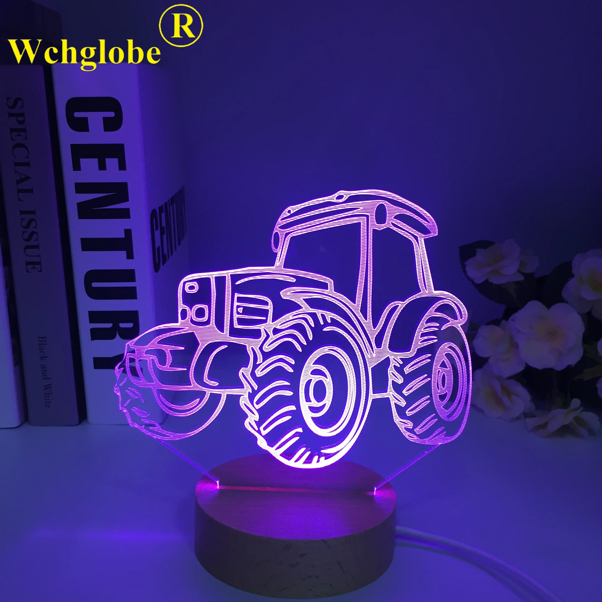 Wooden 3D LED Night Light Dynamic Tractor Come Car with 7 Colors Light for Home Decoration Lamp Amazing Visualization Optical