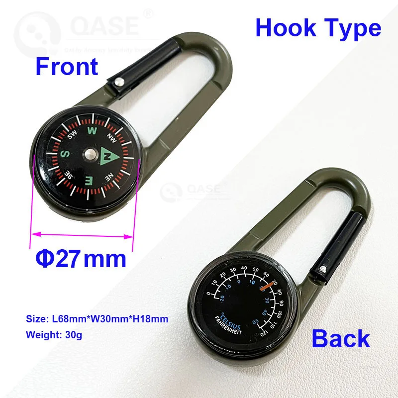Aluminum Carabiner Compass and Thermometer for Mountain-chimbing Hiking Outdoor Camping Model DC27T2