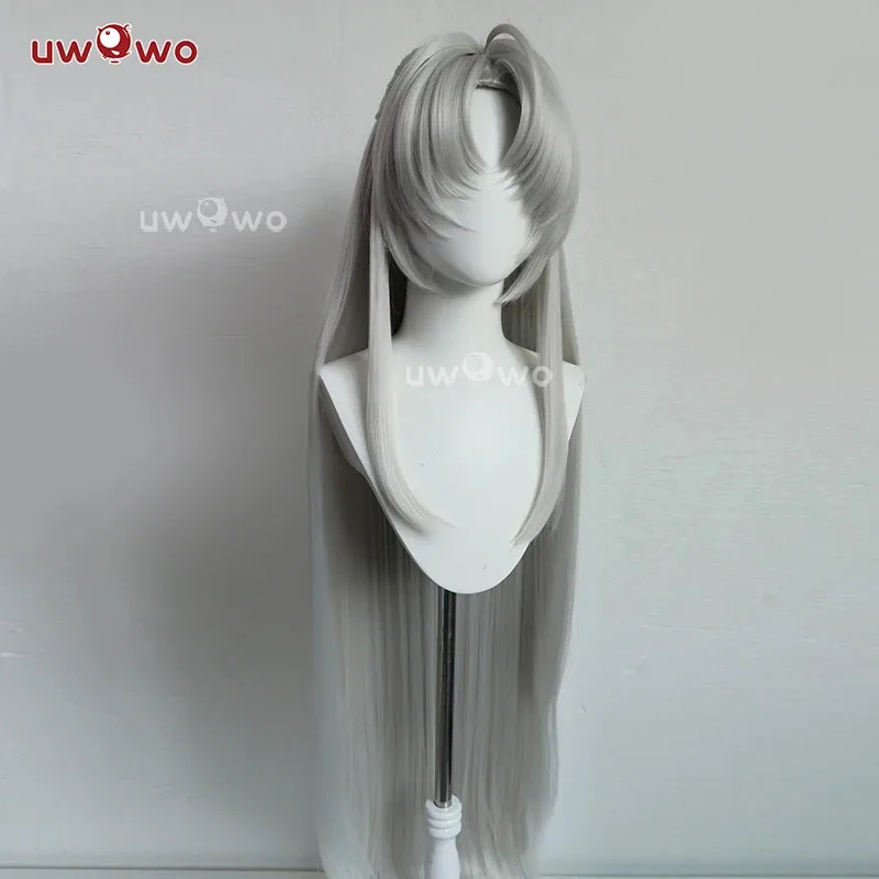 

LQUWOWO Carlotta Wig Game Wuthering Waves WuWa Carlotta Montelli Cosplay Wig With Tonytail Long Hair Gray Hair