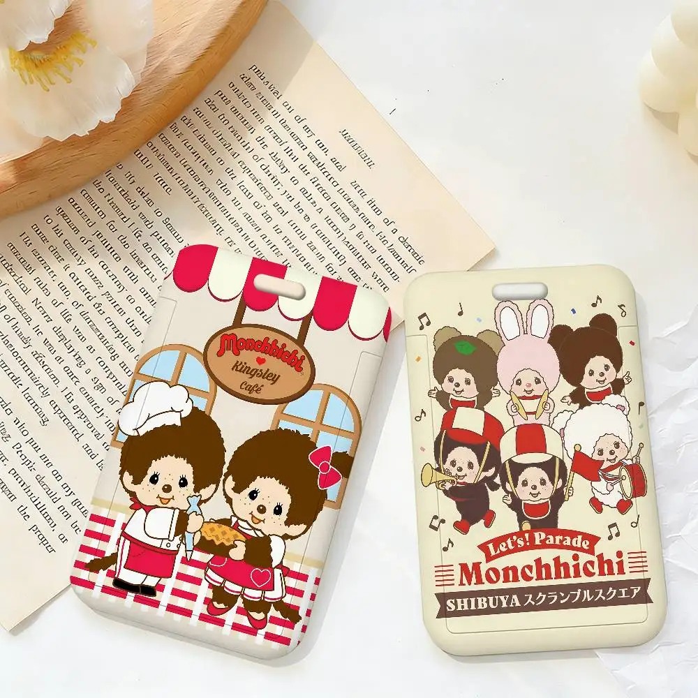 Cute M-Monchhichi Fashion 1 Pcs Sliding ID Badge Holder with Clear Window ID Card Protector for Office School Staff Student
