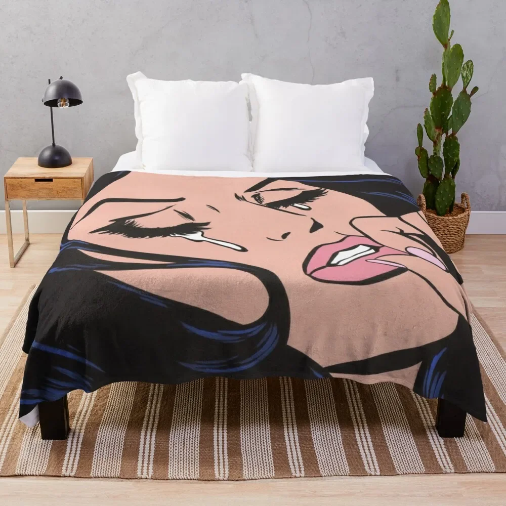 

Black Hair Crying Comic Girl Throw Blanket blankets ands Cute Loose Blankets