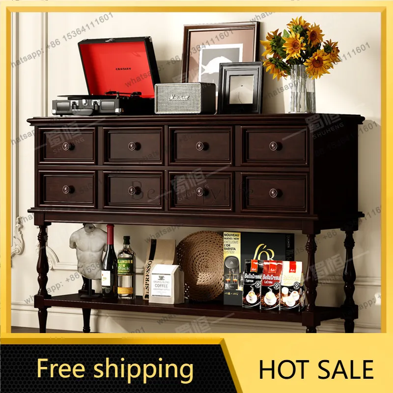 FG American pure solid wood entrance cabinet, living room with pumping retro entrance cabinet