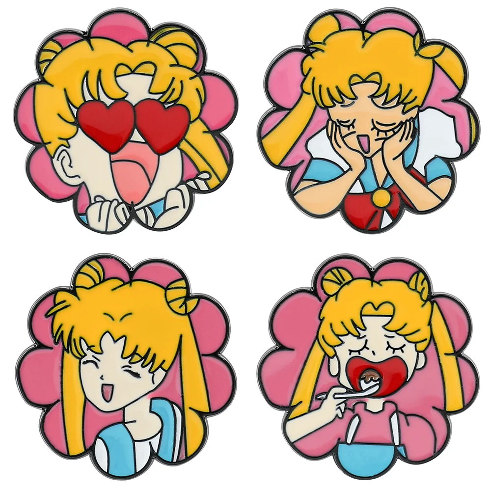 Anime Sailor Moon Brooch Cute Cartoon Figure Tsukino Usagi Metal Badge Enamel Pin Jacket Jeans Lapel Pin Jewelry Accessories