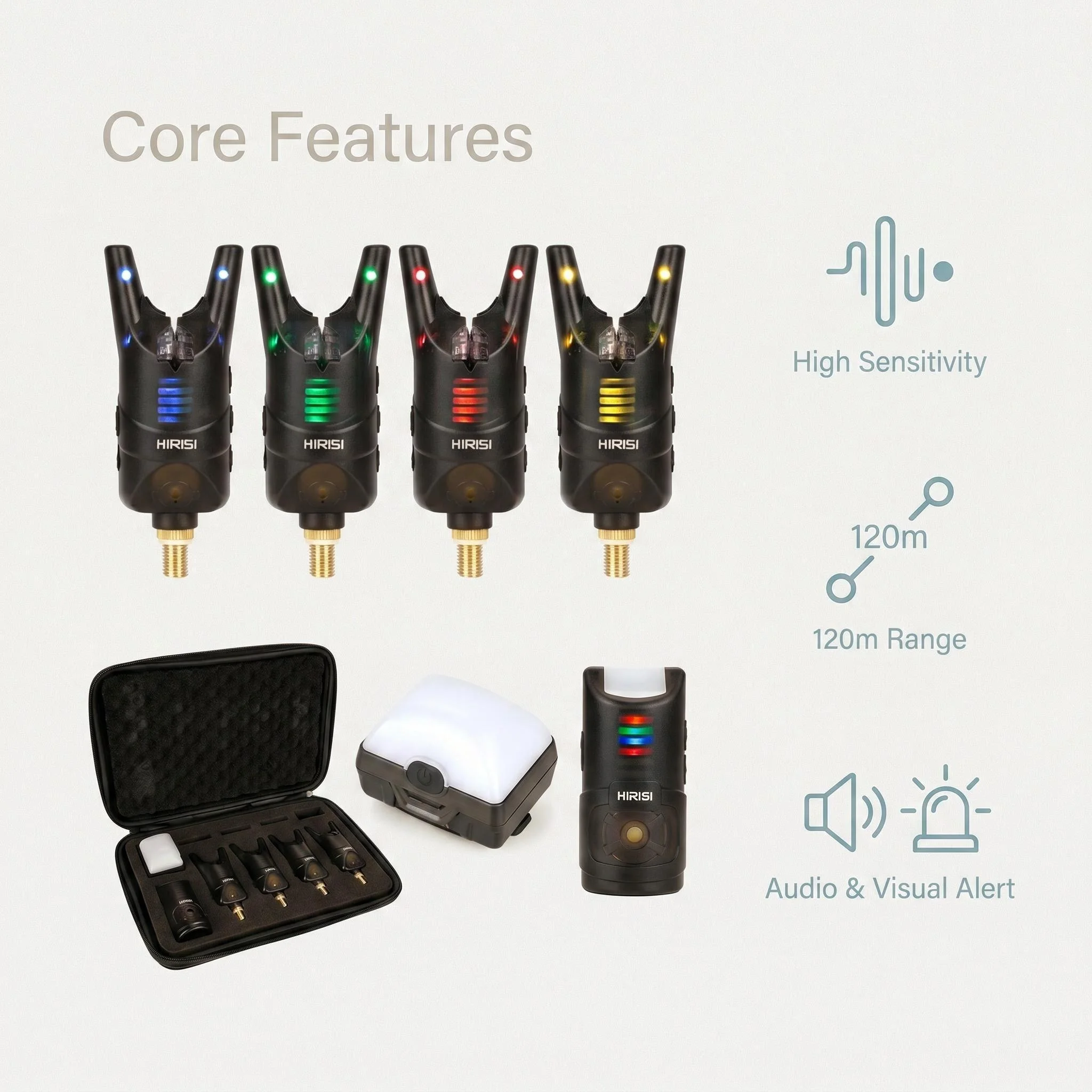 HIRISI Wireless Carp Fishing Alarm Set 120M Long Range Waterproof LED Light Bite Alarm System for Night Fishing Carp Tackle S1A