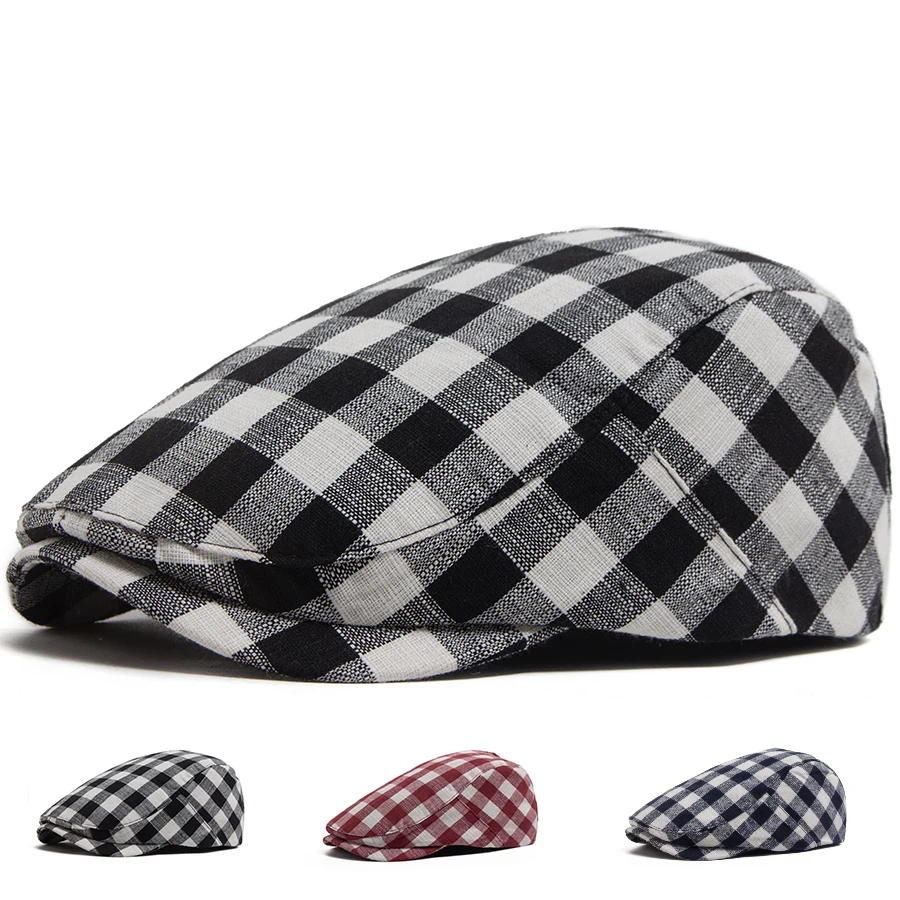 New Fashion Plaid Beret Men Women Vintage Visor Flat Cap Spring Autumn Newsboy Hat Casual Female Berets Boina Adjustable