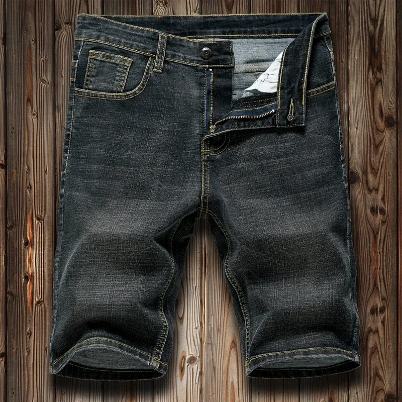 Męskie szorty jeansowe na lato 2026, elastyczne spodnie dżinsowe, ciemnoniebieskie, modne, slim fit, proste, krótkie dżinsy męskie, hombre. — zdjęcie 5