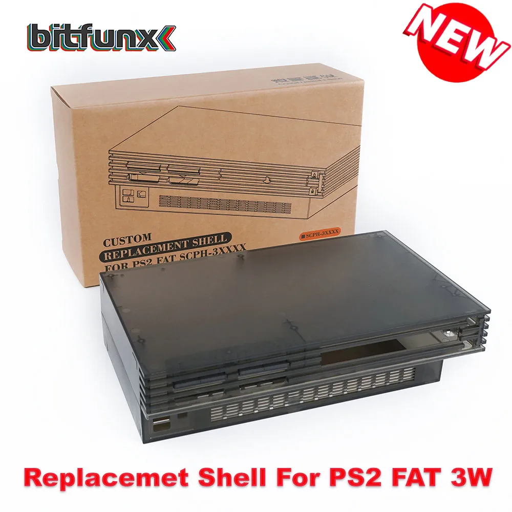 BitFunx Clear Shell For PS2 Fat Shell Replacement Case For PS2 Fat (3xxxx Series) Retro Game Console