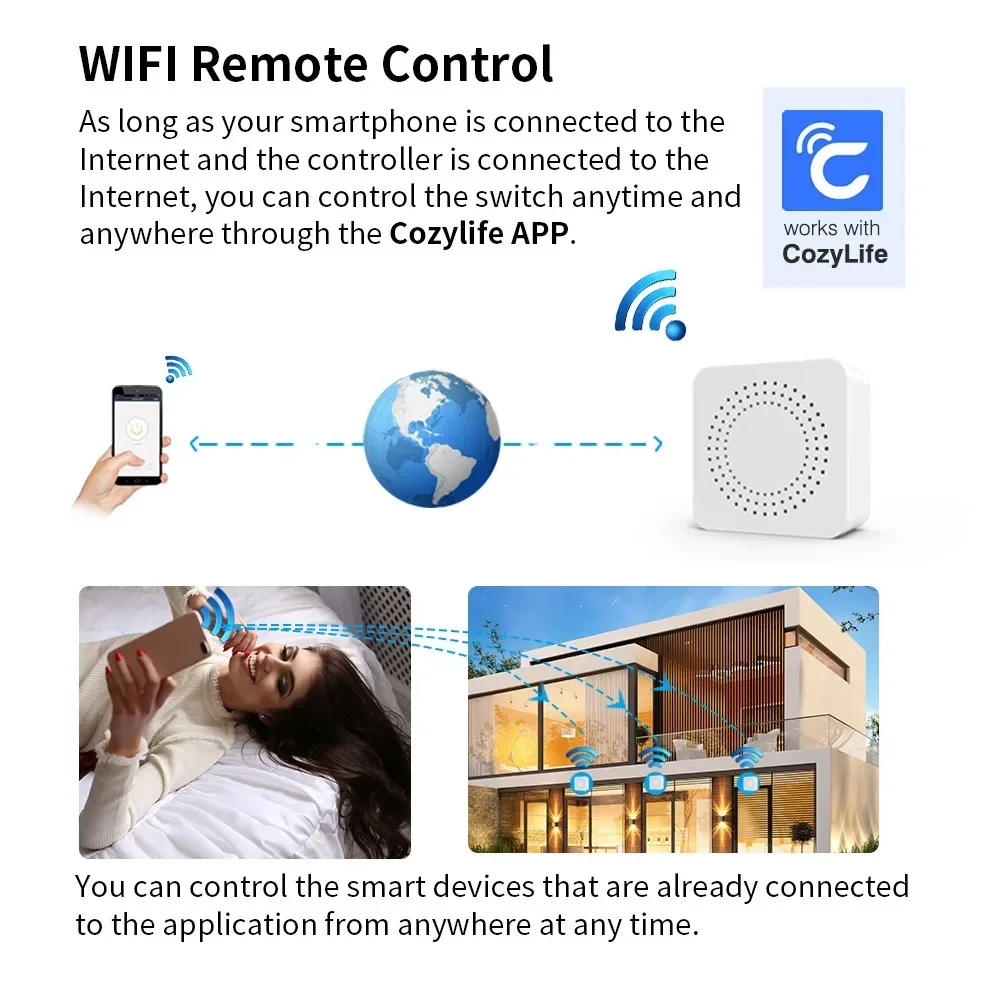 16A Mini interruptor inteligente Wifi DIY módulo de interruptores de luz Control de vía, módulo Universal de hogar inteligente funciona con Tuya Alexa Google Home