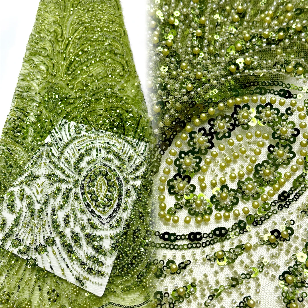 

Модная африканская нигерийская 2026, вышитая бисером кружевная ткань высокого класса, роскошная французская сетка с блестками, кружевная ткань для свадебного платья для женщин