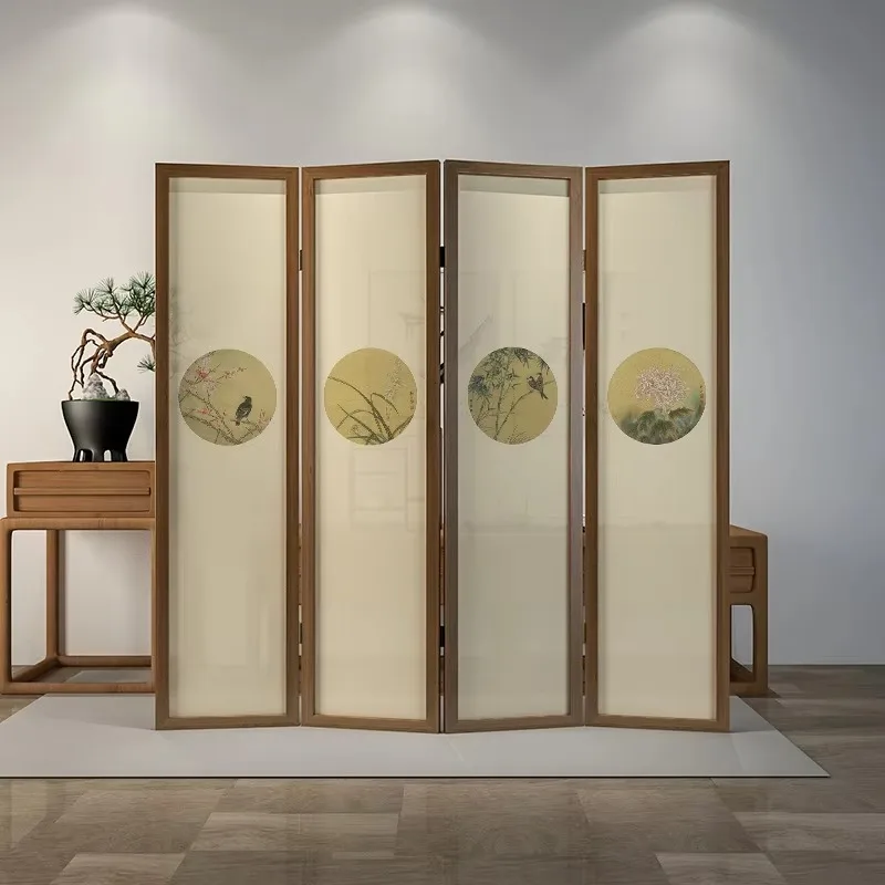 Chinese mobile bedroom solid wood folding screen porch partition living room simple modern fashion folding screen meilan bamboo
