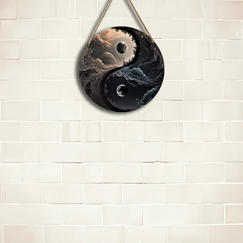 Yin Yang Wooden Wall Hanging-Day and Night Coexist,Circular Decor for Aesthetic Bedroom,Home,Wall,Window,Outdoor,Porch Decor