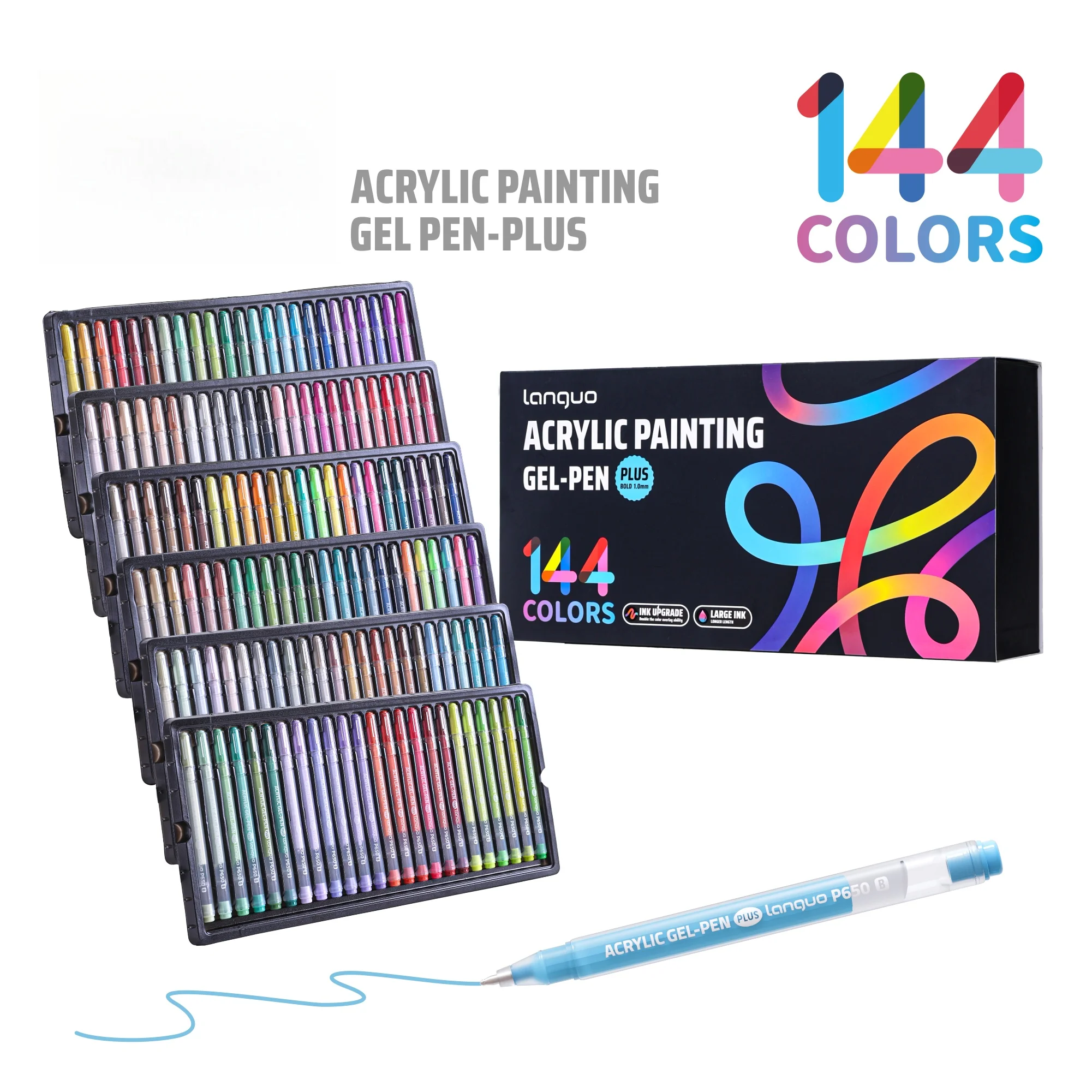 Languo 144 Color Painting Gel Pen Set 1.0mm Fine Tip Journal Pen Plus Colorful Fluorescent Gel Pen for Doodling, Handwriting