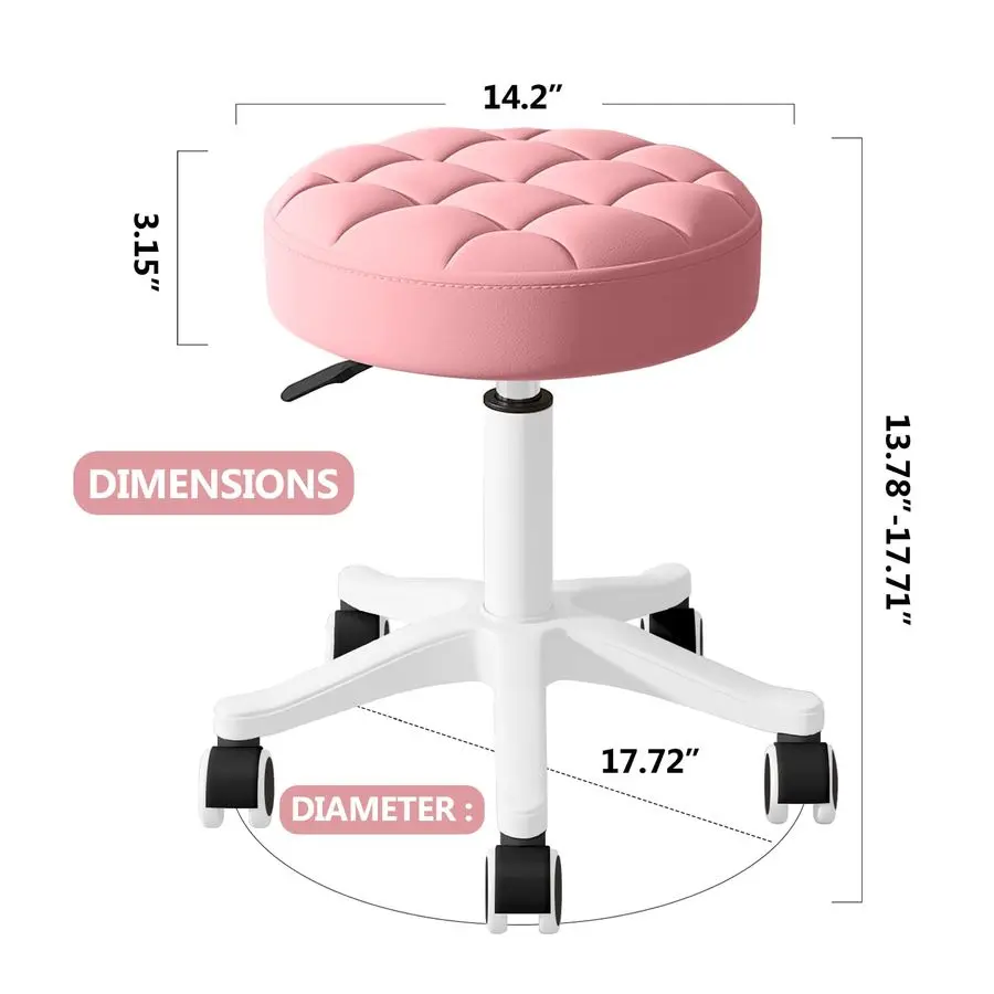 เก้าอี้ล้อเลื่อนปรับระดับความสูงได้ เก้าอี้หมุนสำหรับงานเขียนแบบ งานสัก นวด สปา ร้านเสริมสวย เก้าอี้หนัง PU ขนาดเล็กสำหรับสำนักงาน