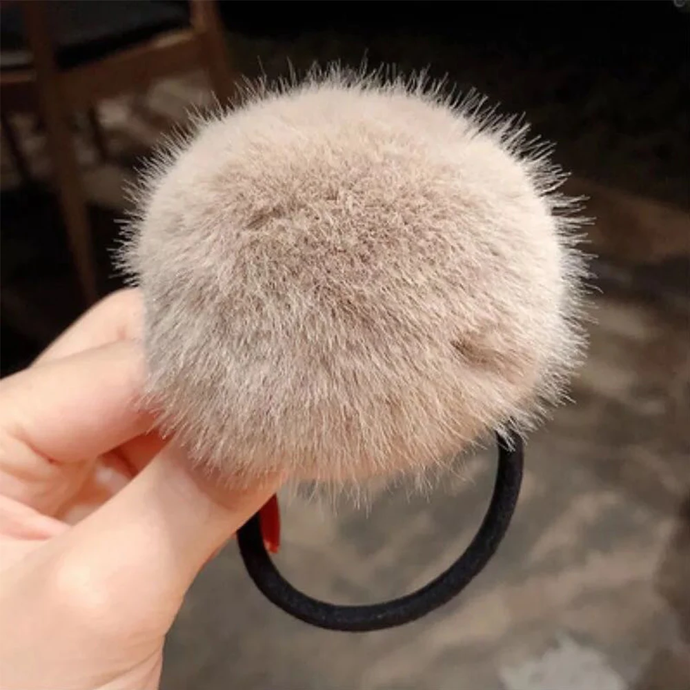 Autumn Girls Hair Ties Elastic Imitation Rabbit Fur Pompom Hair Accessories Pompom Rubber Band Plush Hair Rope Ponytail Holder