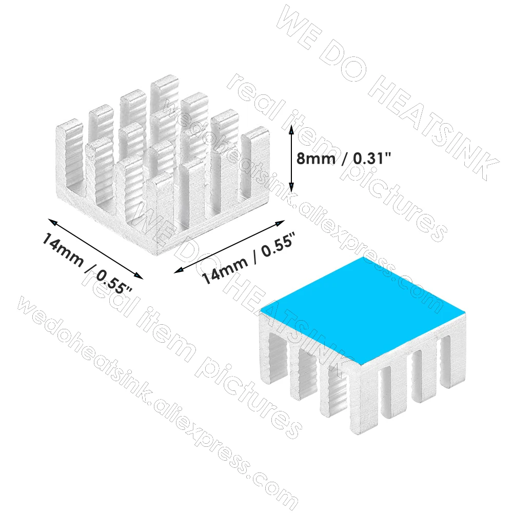 WE DO HEATSINK 100pcs 14x14x8mm Aluminum Heatsink Cooler With Thermally Conductive Double Sided Adhesive Tape